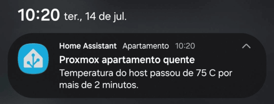 Notificacao de temperatura no app do Home Assistant