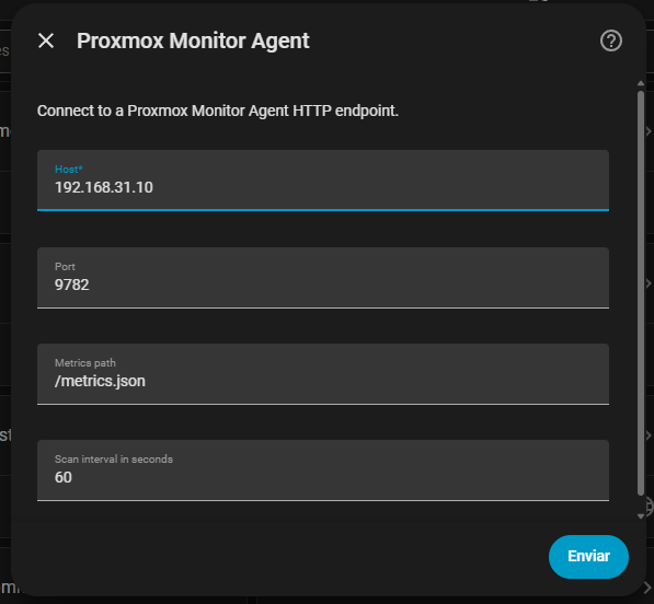 Config flow da integracao Proxmox Monitor Agent