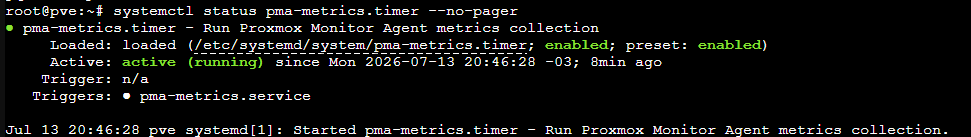 Status do pma-metrics.timer